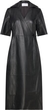 Slffiola 2/4 Midi Leather Wrap Dress Dresses Wrap Dresses Black Selected Femme