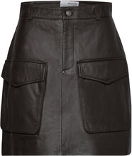 Slfkaisa Hw Short Leather Skirt Kort Nederdel Brown Selected Femme