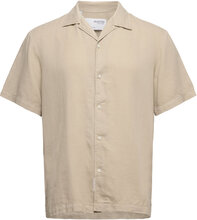 Slhrelax-Pastel-Linen Shirt Ss Resort W Tops Shirts Short-sleeved Beige Selected Homme