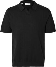 Slhlake Linen Ss Polo Tops Knitwear Short Sleeve Knitted Polos Black Selected Homme