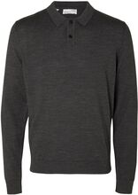 Slhtown Merino Coolmax Knit Polo Noos Tops Knitwear Long Sleeve Knitted Polos Grey Selected Homme