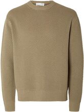 Slhbert Relaxed Ls Knit Stu Crew Neck W Tops Knitwear Round Necks Beige Selected Homme
