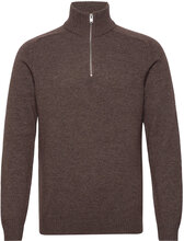 Slhreg Dan Wool-Mix Zip High Neck Knitwear Half Zip Pullover Brun Selected Homme*Betinget Tilbud