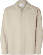 Slhrelaxnew-Linen Shirt Ls Resort Tops Shirts Casual Beige Selected Homme