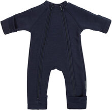 Jumpsuit, Merino Wool W. 2 Zip, Navy Outerwear Fleece Outerwear Fleece Coveralls Navy Smallstuff