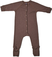 Night Suit, Rose Brown Drop Needle, Merino Wool Pyjamas Sie Jumpsuit Brown Smallstuff