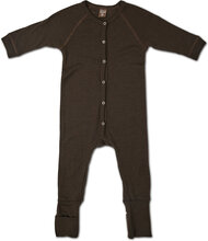 Night Suit, Brown Drop Needle, Merino Wool Pyjamas Sie Jumpsuit Brown Smallstuff