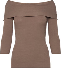 Slindianna Offshoulder Pullover Tops T-shirts & Tops Long-sleeved Brown Soaked In Luxury