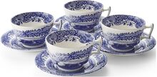 Blue Italian Teacup & Saucer 4-Pack Home Tableware Cups & Mugs Tea Cups Blue Spode