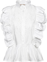 Embroidery Anglaise Top Designers Blouses Sleeveless White Stella Nova