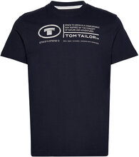Printed Crewneck T-Shirt T-shirts Short-sleeved Blå Tom Tailor*Betinget Tilbud