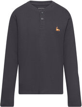 Waffle Henley Longsleeve Tops T-shirts Long-sleeved T-Skjorte Grey Tom Tailor
