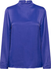 Satin Blouse Tops Blouses Long-sleeved Blue Tom Tailor