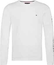 Tommy Logo Long Sleeve Tee Tops T-shirts Long-sleeved White Tommy Hilfiger