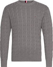 Classic Cotton Cable Crew Neck Tops Knitwear Round Necks Grey Tommy Hilfiger