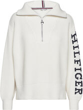 Placed Hilfiger 1/2 Zip Sweater Tops Knitwear Jumpers White Tommy Hilfiger