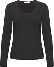 Slim 5X2 Rib Scoop-Nk Ls Tops T-shirts & Tops Long-sleeved Black Tommy Hilfiger