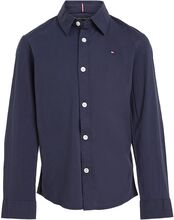 Solid Stretch Poplin Shirt L/S Tops Shirts Long-sleeved Shirts Blue Tommy Hilfiger