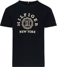 Monotype Arch Tee S/S Tops T-shirts Short-sleeved Black Tommy Hilfiger
