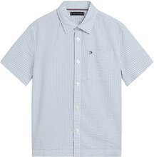 Seersucker Stripes Shirt S/S Tops Shirts Short-sleeved Shirts Blue Tommy Hilfiger