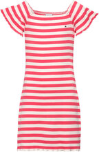 Off Shoulder Stripe Dress S/S Dresses & Skirts Dresses Casual Dresses Short-sleeved Casual Dresses Rosa Tommy Hilfiger*Betinget Tilbud