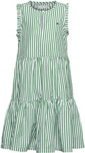Striped Ruffle Dress Slvss Dresses & Skirts Dresses Casual Dresses Sleeveless Casual Dresses Grønn Tommy Hilfiger*Betinget Tilbud