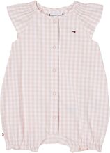Baby Ruffle Gingham Shortall Bodysuits Short-sleeved Pink Tommy Hilfiger