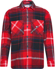 Tjm Brushed Check Overshirt Tops Overshirts Red Tommy Jeans