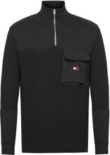 Tjm Reg Mix Fabric Tech Sweater Tops Knitwear Half Zip Jumpers Black Tommy Jeans