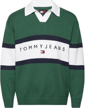 Tjm Rlx Trophy Neck Rugby Knitwear Long Sleeve Knitted Polos Grønn Tommy Jeans*Betinget Tilbud