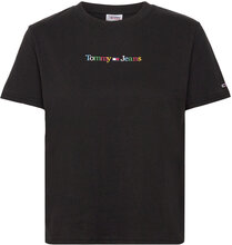 Tjw Reg Color Serif Linear Ss T-shirts & Tops Short-sleeved Svart Tommy Jeans*Betinget Tilbud
