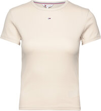 Tjw Slim Essential Rib Ss Ext T-shirts & Tops Short-sleeved Beige Tommy Jeans*Betinget Tilbud