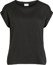Viellette S/S Satin Top - Noos Tops T-shirts & Tops Short-sleeved Black Vila