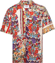 Didcot Ss Shirt Abstract Tile Print Red Multi Designers Shirts Short-sleeved Red Wax London