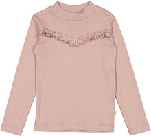 T-Shirt Rib Ruffle T-shirts Long-sleeved T-shirts Rosa Wheat*Betinget Tilbud