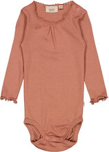 Body Rib Lace Ls Bodies Long-sleeved Pink Wheat