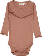 Body Rib Ruffle Ls Bodies Long-sleeved Pink Wheat