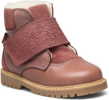 Sigge Print Velcro Boot Vinterstøvler Med Burrebånd Pink Wheat