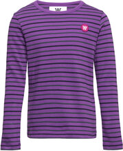 Kim Stripe Junior Long Sleeve Gots Tops T-shirts Long-sleeved T-Skjorte Purple Wood Wood