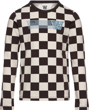 Kim Junior Checkered Longsleeve Tops T-shirts Long-sleeved T-Skjorte Multi/patterned Wood Wood