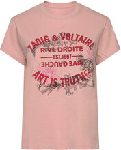 Zoe Blason Flowers T-shirts & Tops Short-sleeved Rosa Zadig & Voltaire*Betinget Tilbud