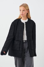 Gina Tricot - Tweed long jacket - Dressjakker - Black - 40 - Female