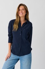 Gina Tricot - Slub shirt - pellavapaidat - Blue - XL - Female