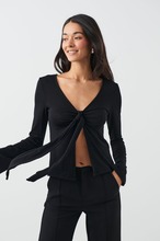 Gina Tricot - Tie front long sleeve top - pitkähihaiset yläosat - Black - S - Female