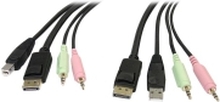 StarTech.com 6ft 4-in-1 USB DisplayPort® KVM Switch Cable w/ Audio & Microphone (DP4N1USB6) - Video- / USB / audio-kabel - USB, mini-phone stereo 3.5 mm, DisplayPort (hann) til USB, mini-phone stereo 3.5 mm, DisplayPort (hann) - 1.8 m - formstøpt - svart 