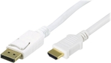 DELTACO - adapterkabel - DisplayPort til HDMI-kabel - 2 m - hvit