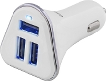 DELTACO USB-CAR102 - Bilstrømadapter - 26 watt - 5.2 A - 3 utgangskontakter (3 x USB-type A) - hvit, sølv