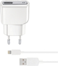 CL oplader 220-240V - iPhone Ligthtning 10W 2i1, m/adapter & data/ladekabel