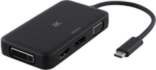 DELTACO USBC-MULTI - Ekstern videoadapter - USB-C 3.1 - DVI, HDMI, DisplayPort, VGA - sortering