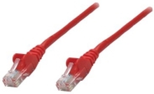 Intellinet Network Patch Cable, Cat6, 0.25m, Red, CCA, U/UTP, PVC, RJ45, Gold Plated Contacts, Snagless, Booted, Lifetime Warranty, Polybag - Nettverkskabel - RJ-45 (hann) til RJ-45 (hann) - 25 cm - UTP - CAT 6 - formstøpt, uten hindringer - rød